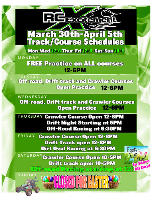 RC Excitement March 30th-April 5th Schedual