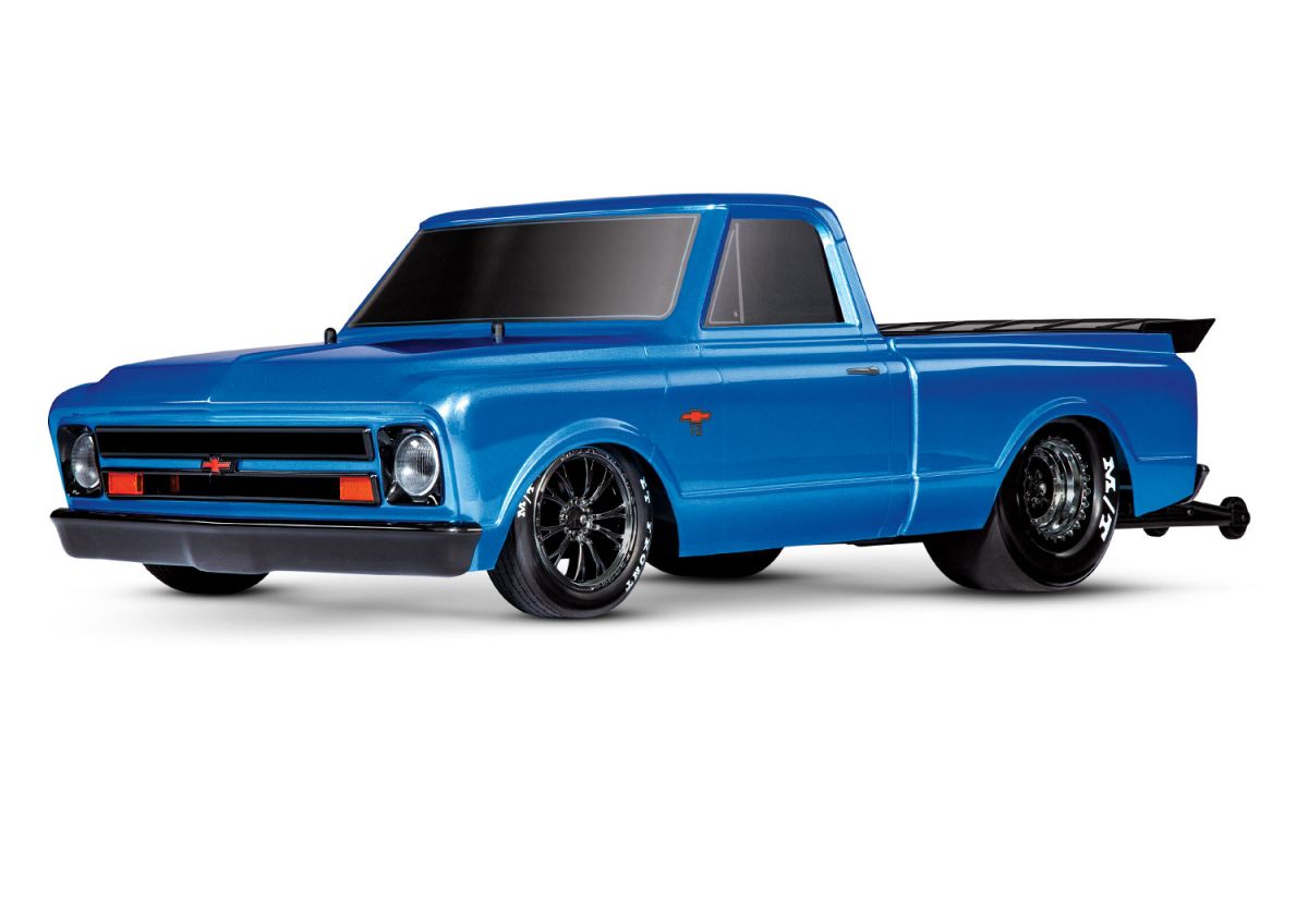 Traxxas Drag Slash Chevy C10 Blue - Front three-quarter low angle