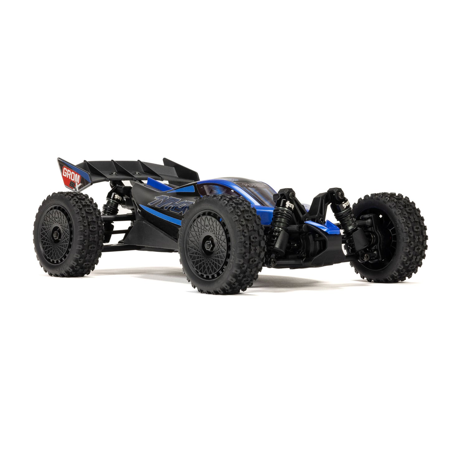 ARRMA Typhon Grom BLX red/black action shot on dry grass