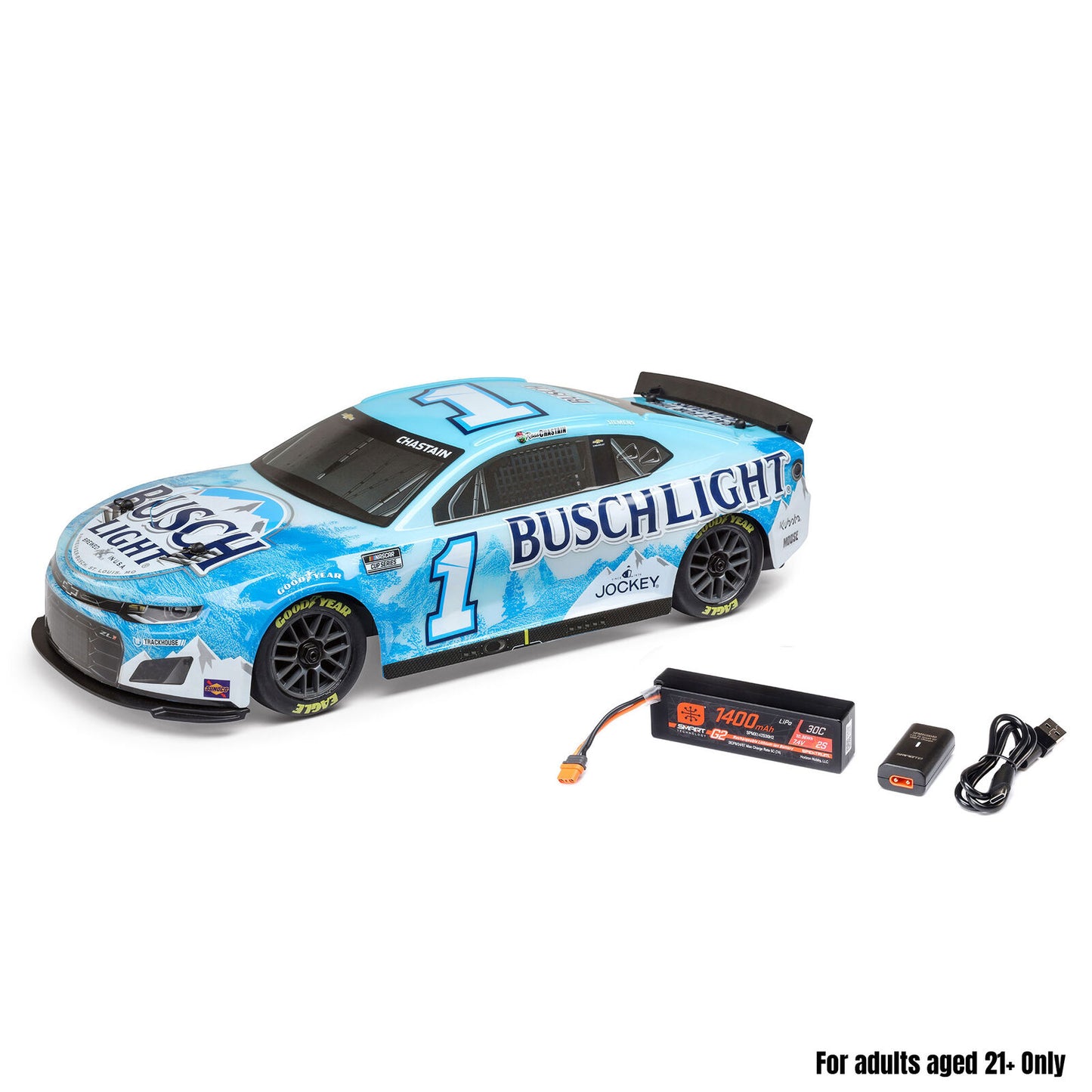 NASCAR RC Race Car Ross Chastain No. 1 2025 Busch Light Chevrolet ZL1 2S AWD RTR Brushed On-Road (Battery & Charger Included), Blue
