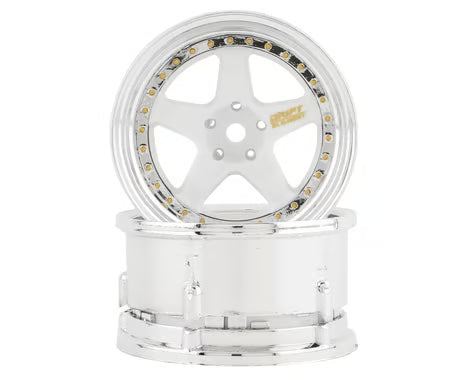 DS Racing Drift Element 5 Spoke Drift Wheels (White & Chrome) (2) (Adjustable Offset) w/12mm Hex