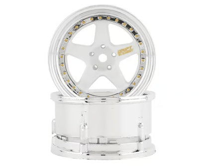 DS Racing Drift Element 5 Spoke Drift Wheels (White & Chrome) (2) (Adjustable Offset) w/12mm Hex