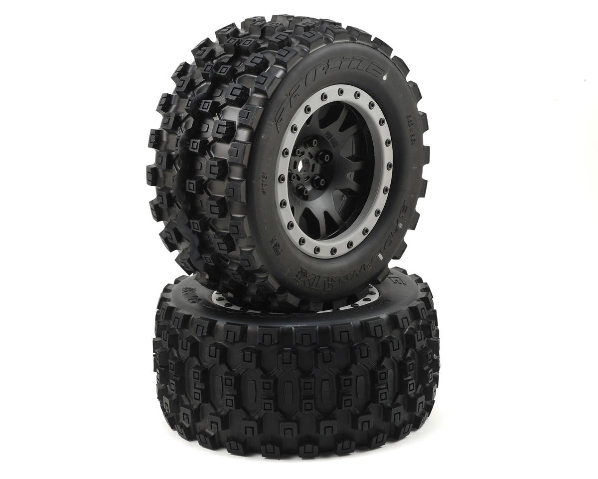 Pro-Line X-Maxx Badlands MX43 Pro-Loc Pre-Mounted All Terrain Tires (MX43) w/Impulse Pro-Loc Wheels (Black) (2)
